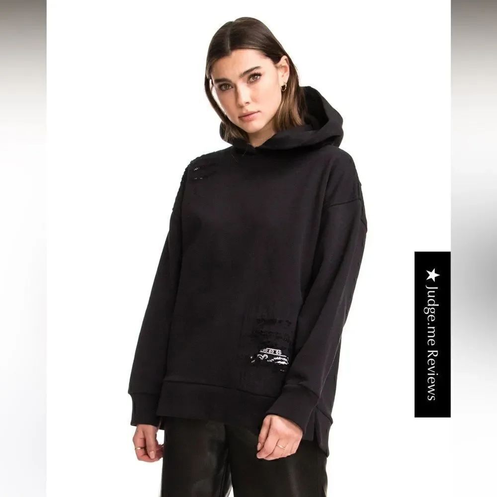 NWT CHRLDR Black Bandana Patch Hoodie Sweatshirt, Size Large